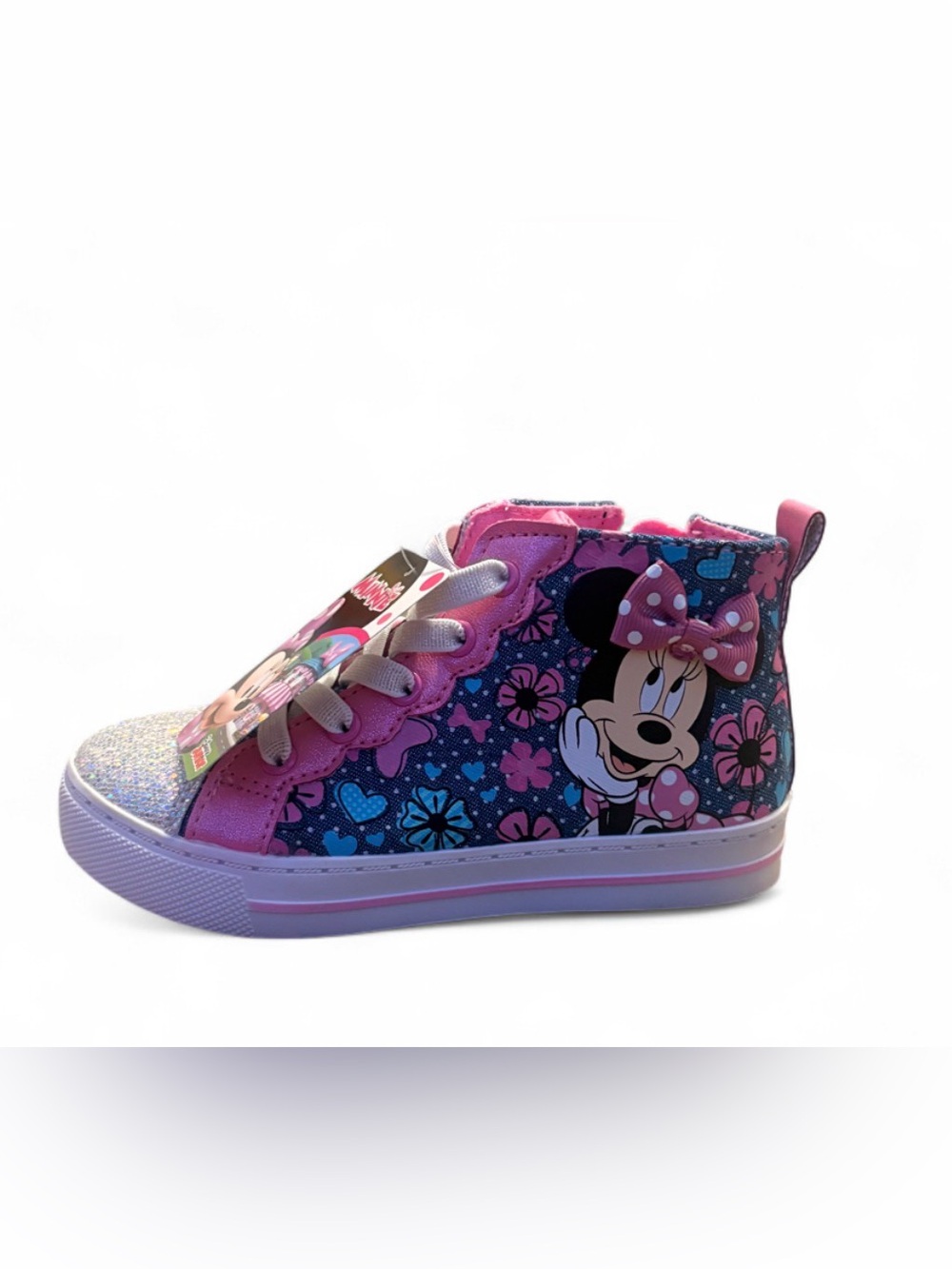 Kids Minnie Mouse High-Top Sneakers — Pink & Blue